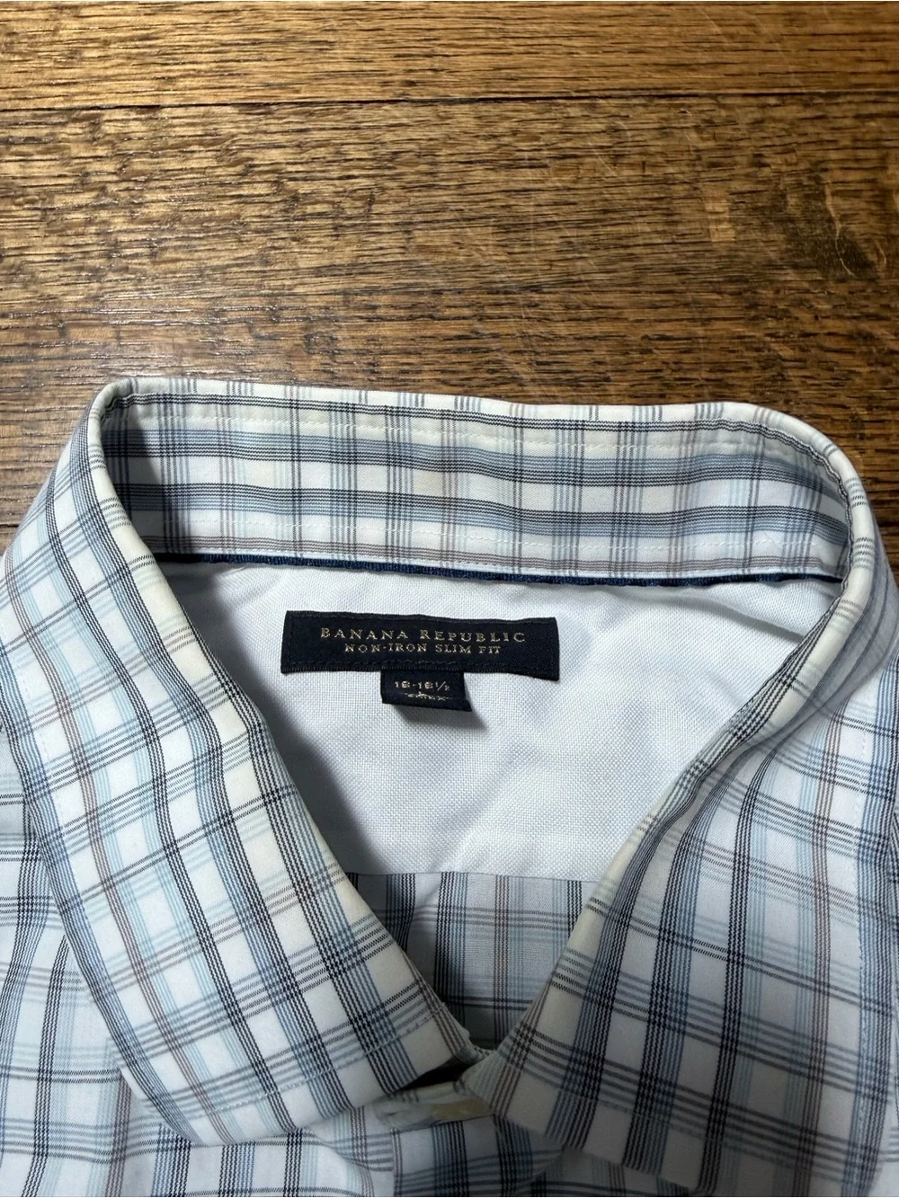 Banana Republic Non-Iron Slim Fit Gray Blue Plaid Dress Shirt L
